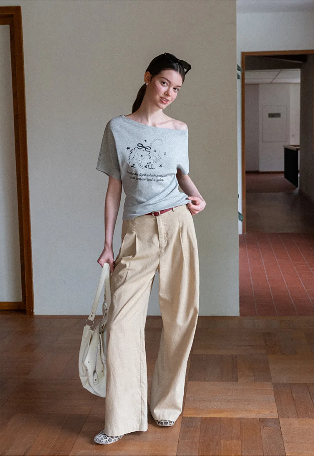 Asymmetrical Neckline Graphic Print T-shirt