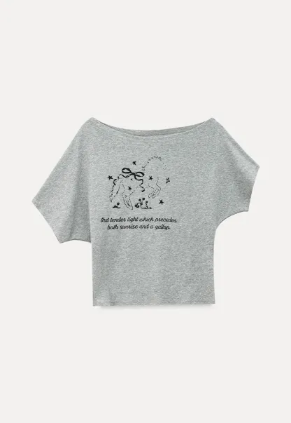 Asymmetrical Neckline Graphic Print T-shirt
