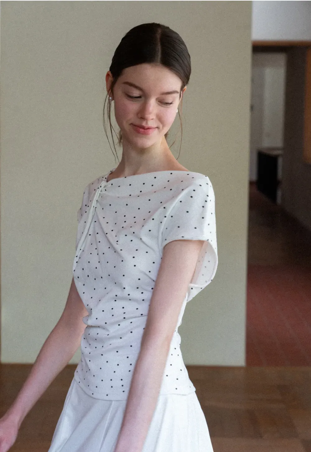 Polka Dot Print Cap Sleeve Fitted Top