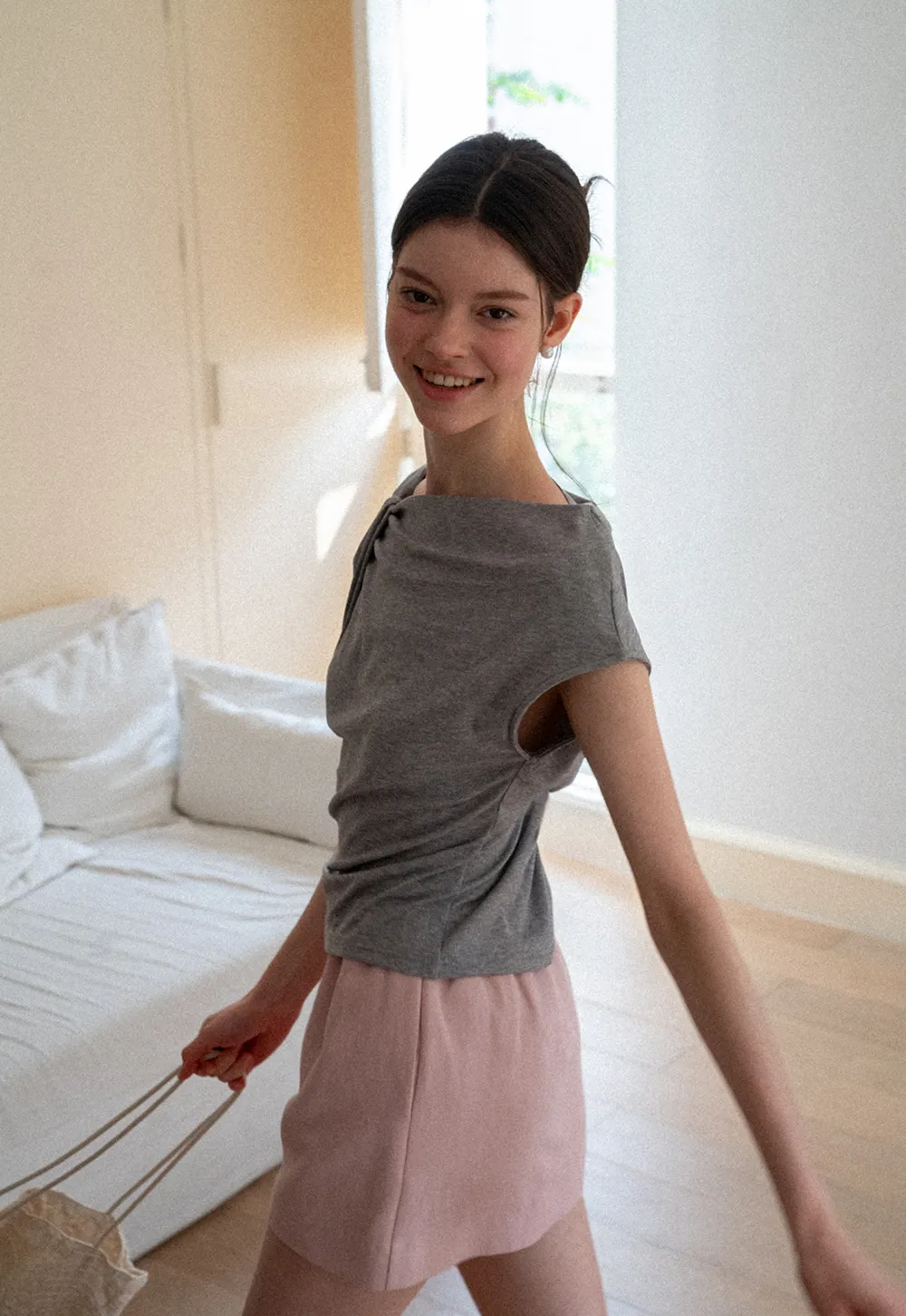 Polka Dot Print Cap Sleeve Fitted Top