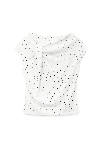 Polka Dot Print Cap Sleeve Fitted Top