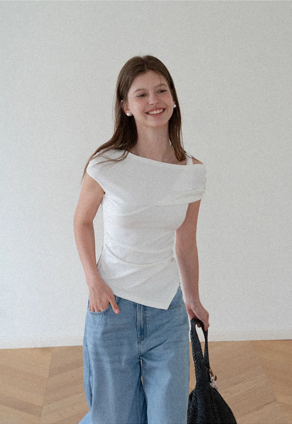 Asymmetrical One Shoulder Ruched Top