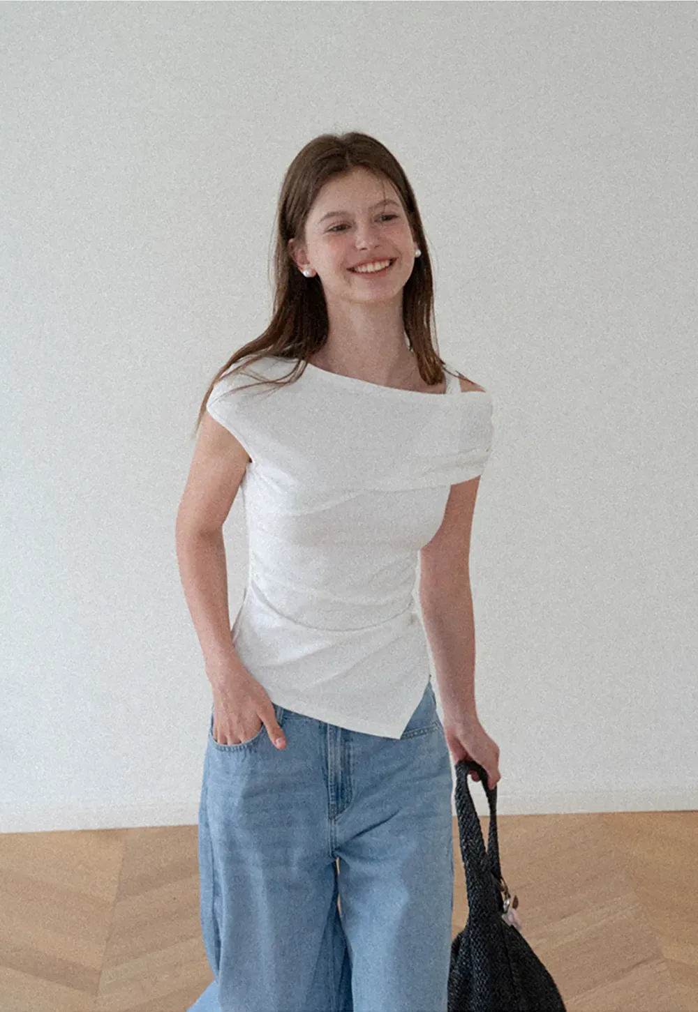 Asymmetrical One Shoulder Ruched Top