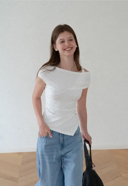 Asymmetrical One Shoulder Ruched Top
