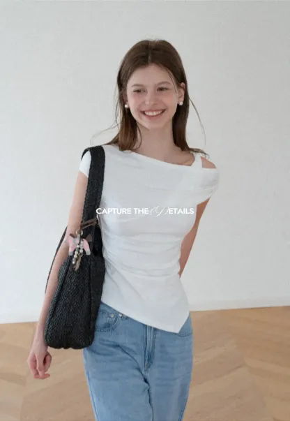 Asymmetrical One Shoulder Ruched Top