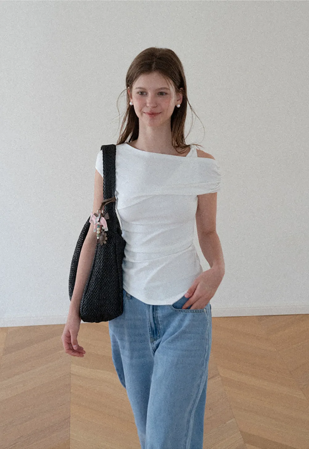 Asymmetrical One Shoulder Ruched Top
