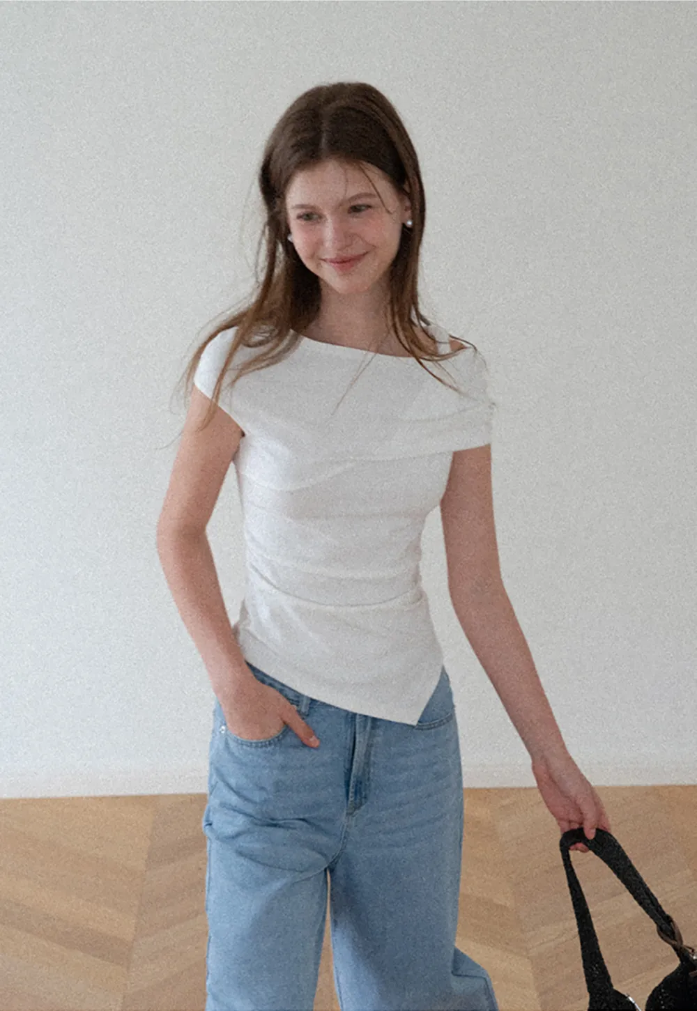 Asymmetrical One Shoulder Ruched Top