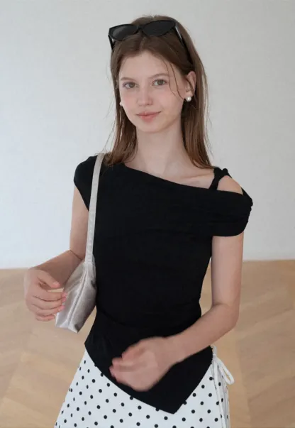 Asymmetrical One Shoulder Ruched Top