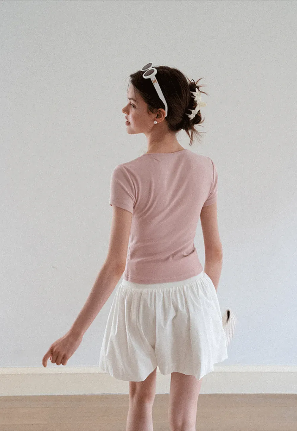 Lace Trim V Neck Twist Front Short Sleeve T Shirt