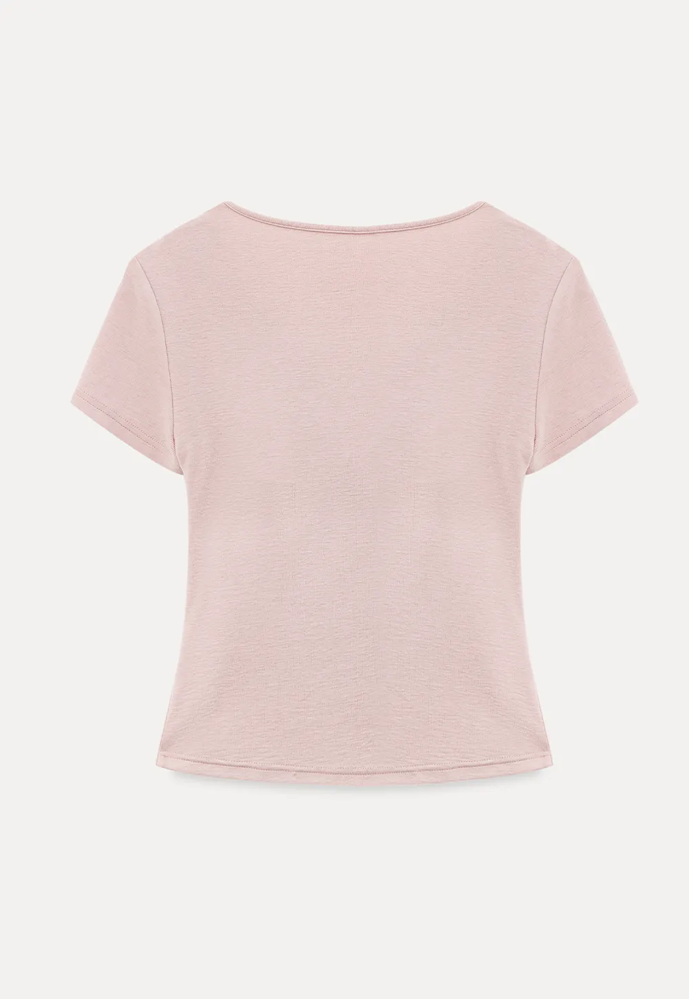 Lace Trim V Neck Twist Front Short Sleeve T Shirt