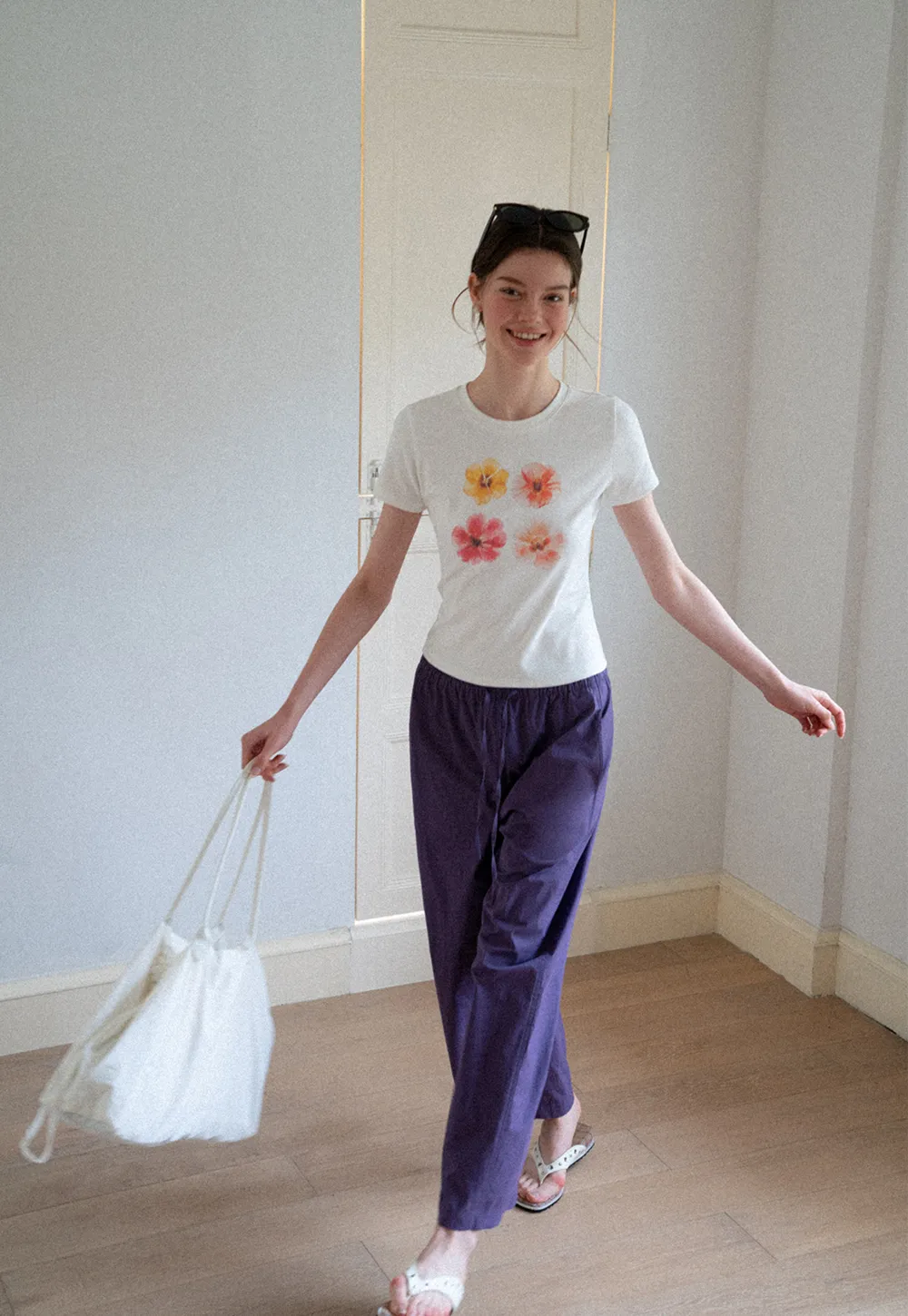 Floral Print Short Sleeve Crew Neck Tshirt