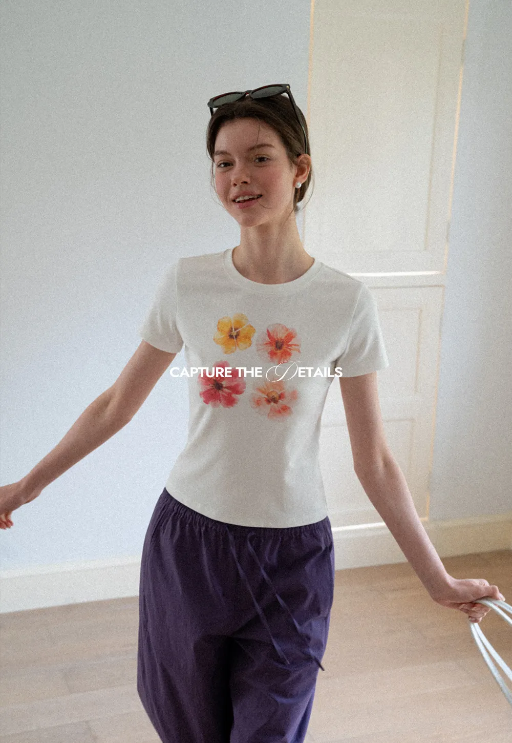 Floral Print Short Sleeve Crew Neck Tshirt