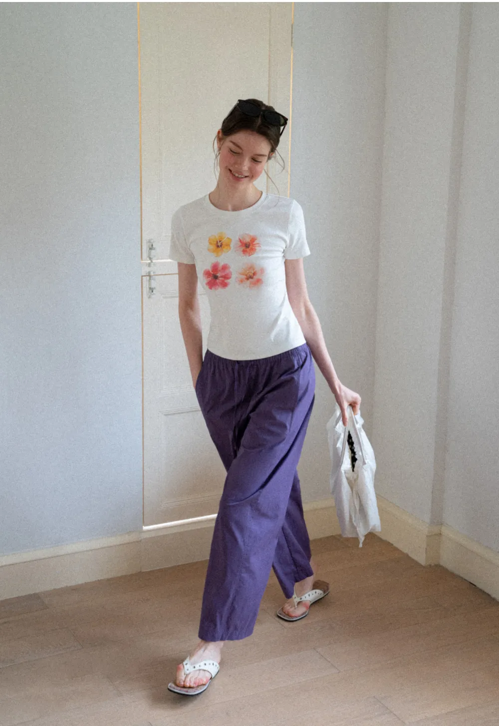 Floral Print Short Sleeve Crew Neck Tshirt