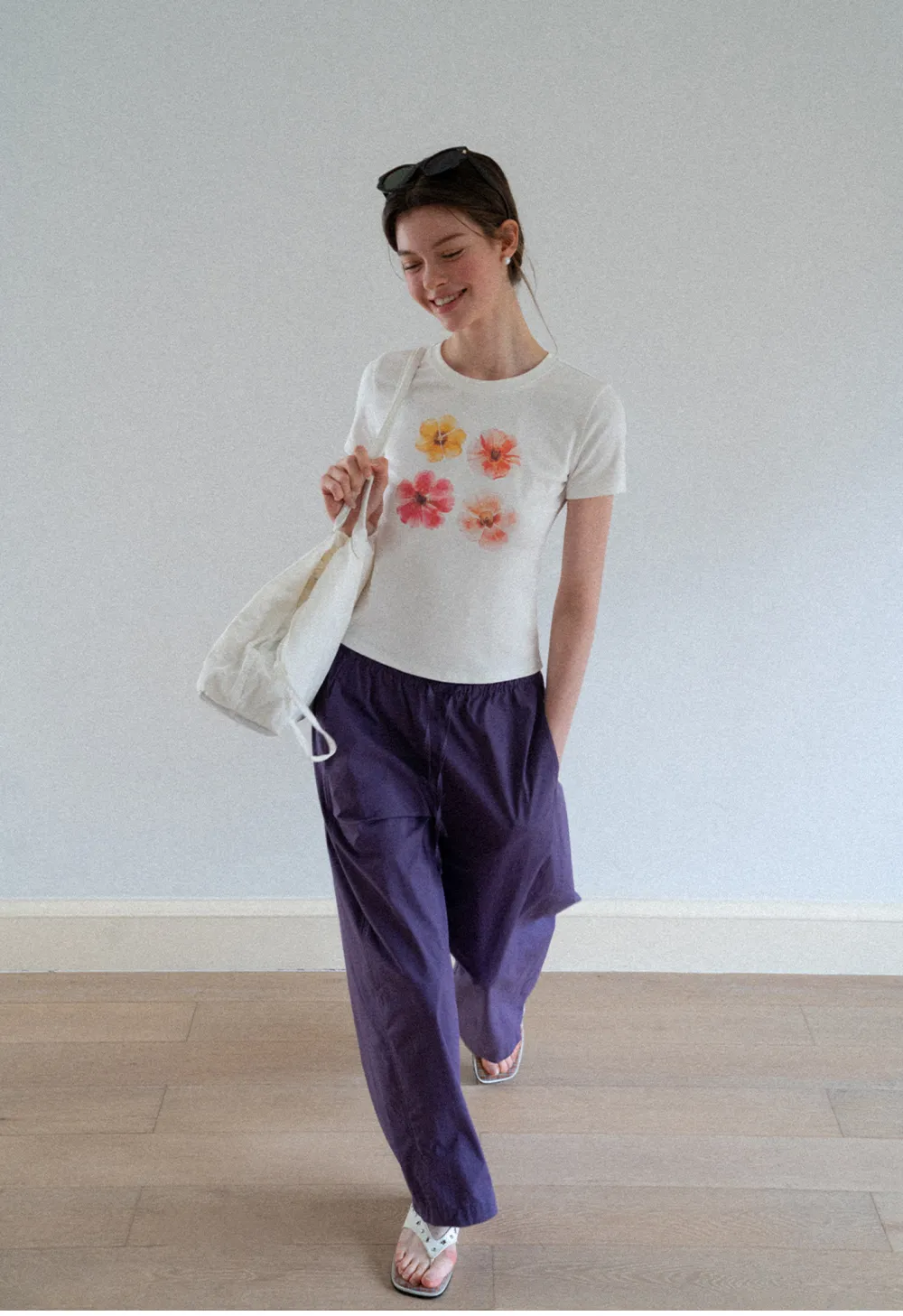Floral Print Short Sleeve Crew Neck Tshirt