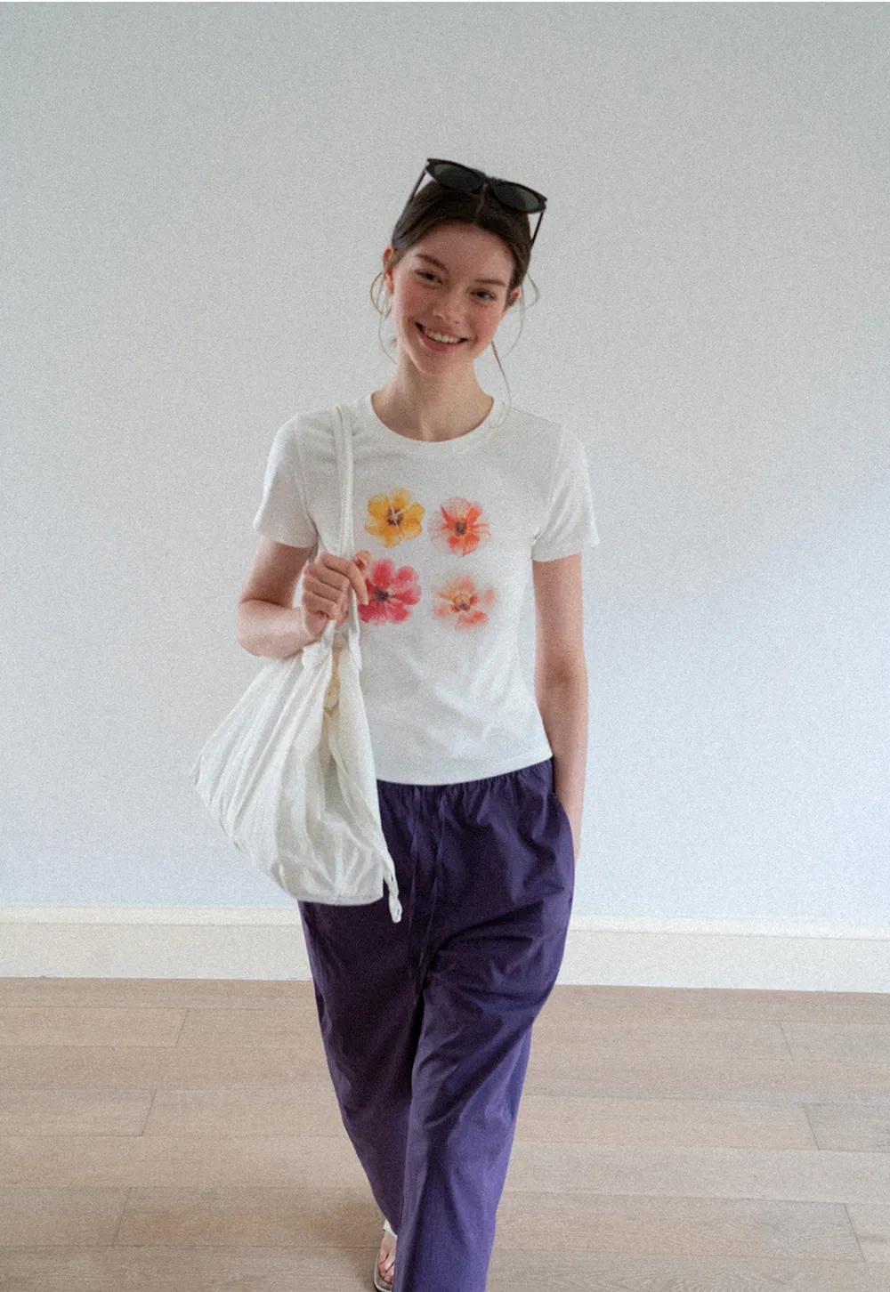Floral Print Short Sleeve Crew Neck Tshirt