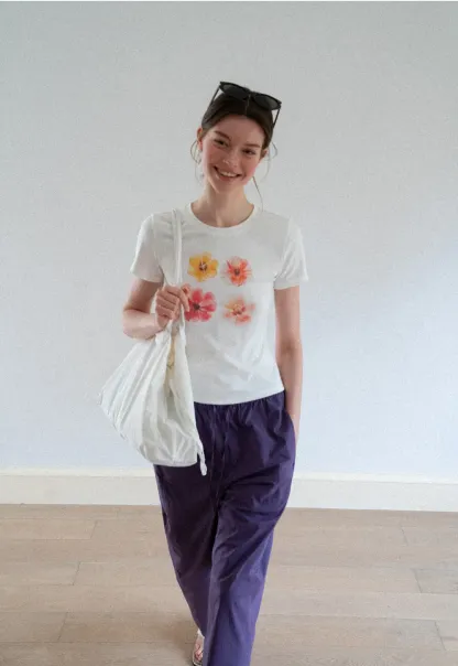 Floral Print Short Sleeve Crew Neck Tshirt
