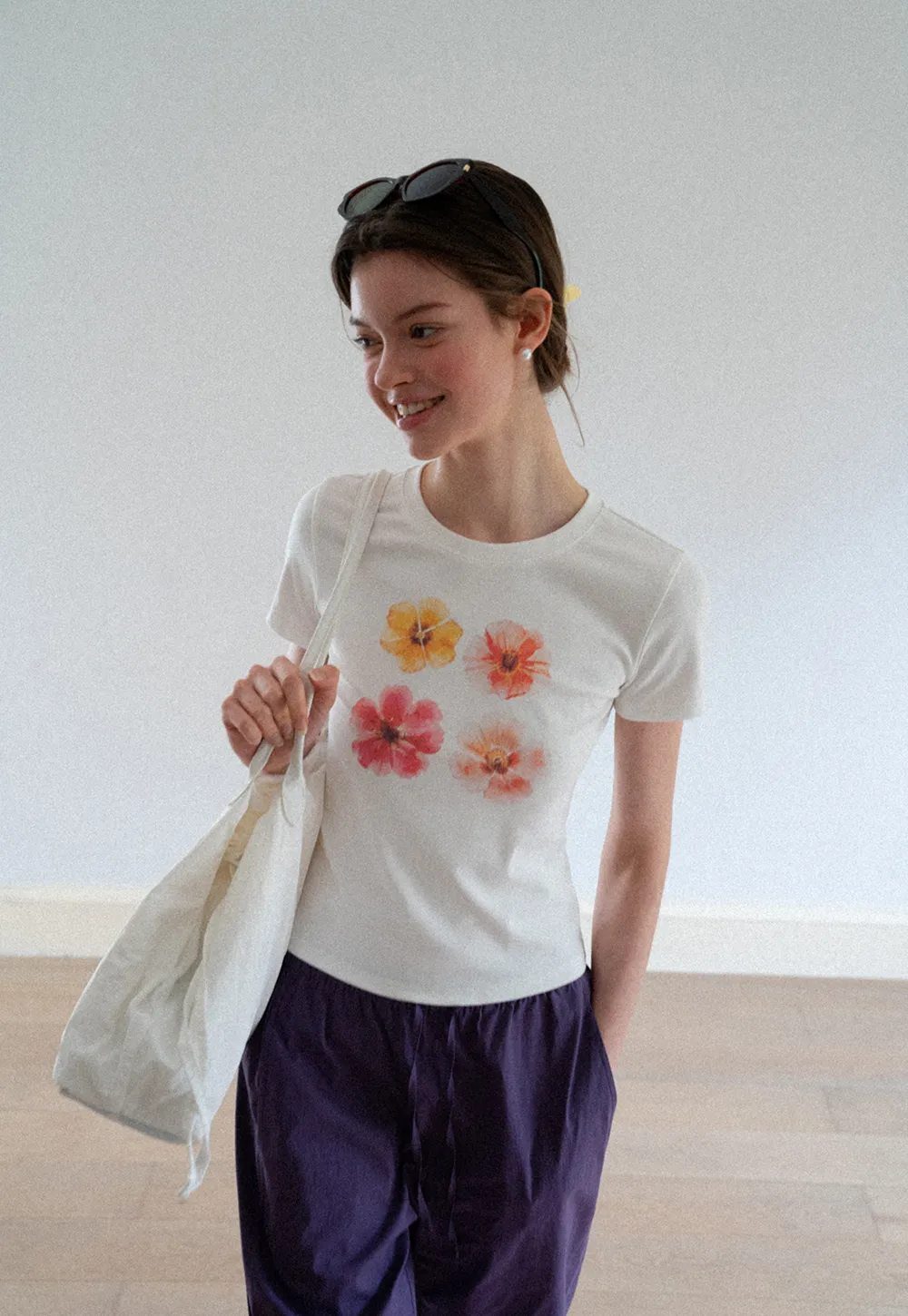 Floral Print Short Sleeve Crew Neck Tshirt