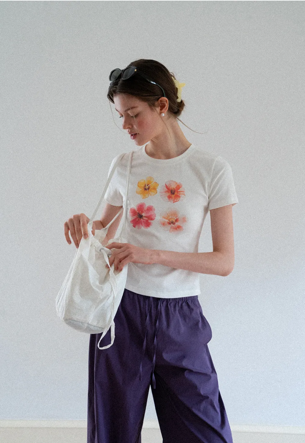 Floral Print Short Sleeve Crew Neck Tshirt