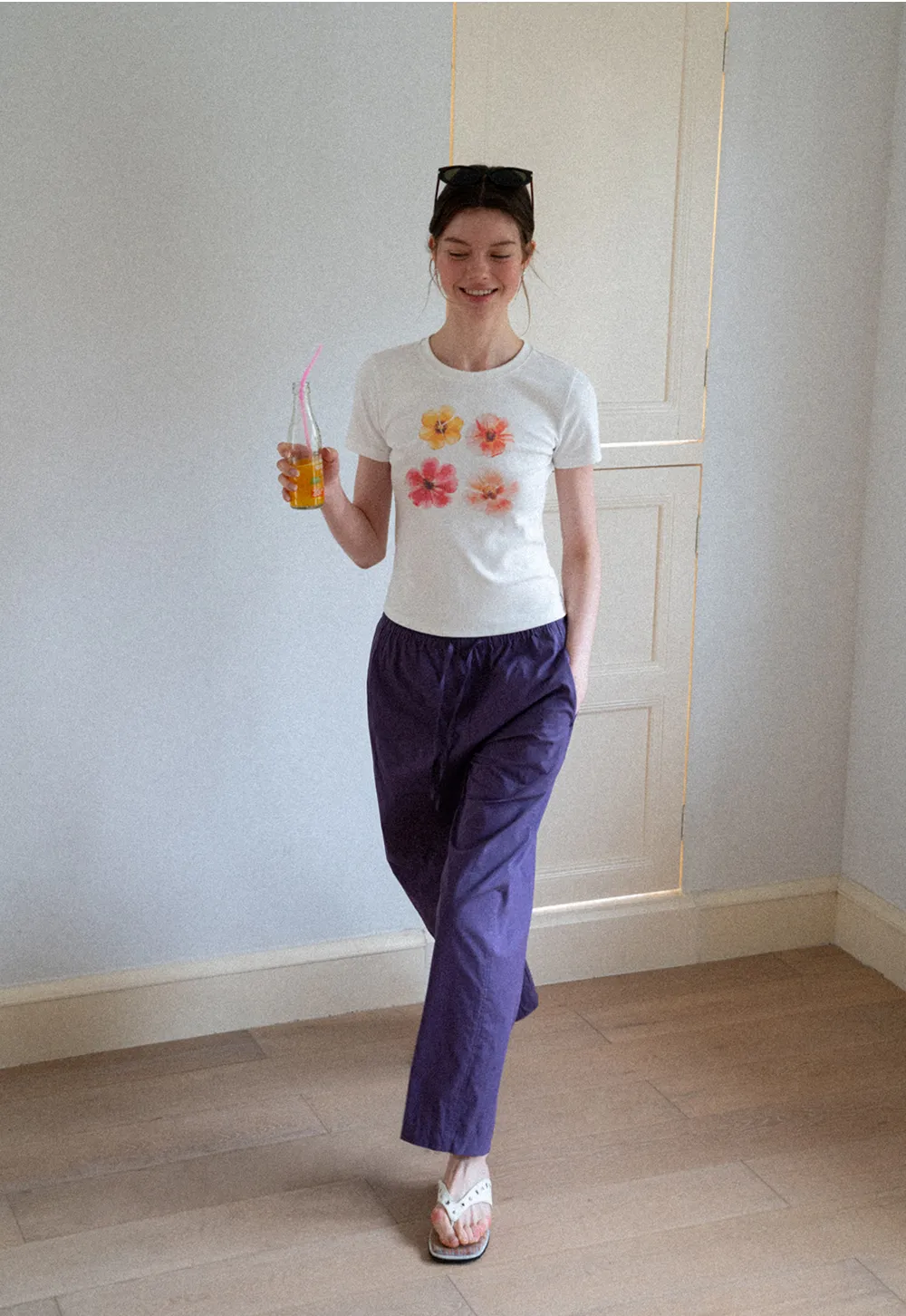 Floral Print Short Sleeve Crew Neck Tshirt