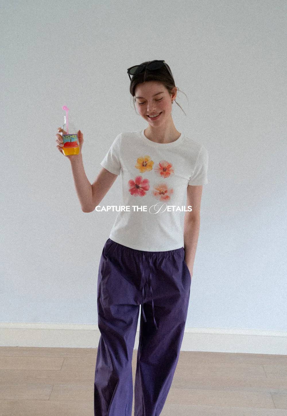 Floral Print Short Sleeve Crew Neck Tshirt