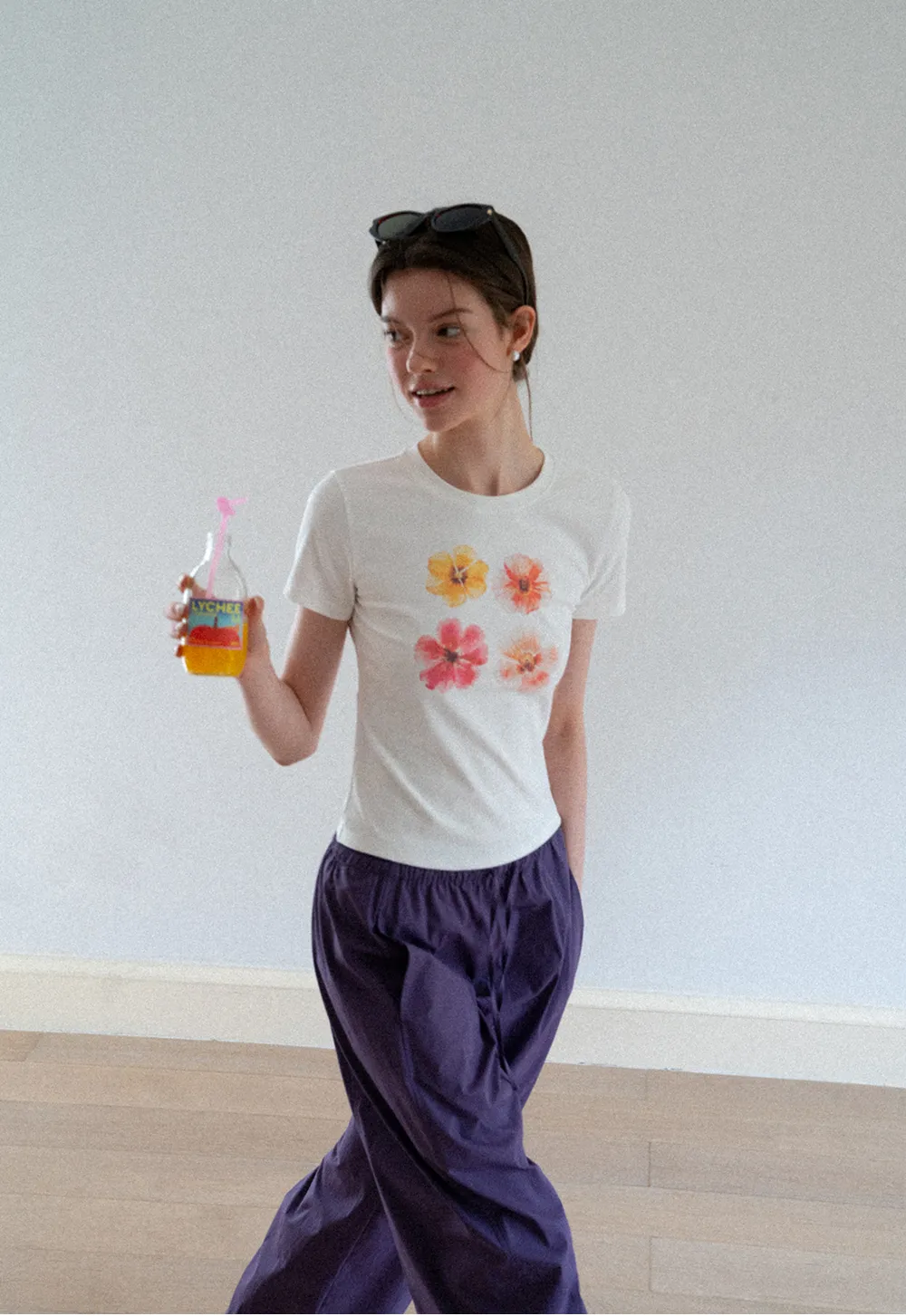 Floral Print Short Sleeve Crew Neck Tshirt