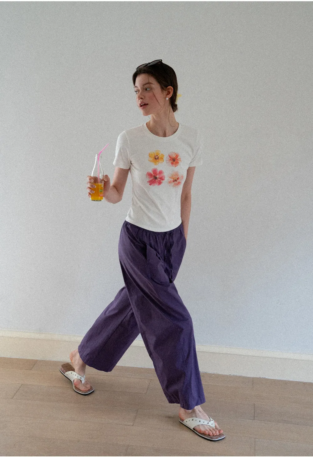 Floral Print Short Sleeve Crew Neck Tshirt