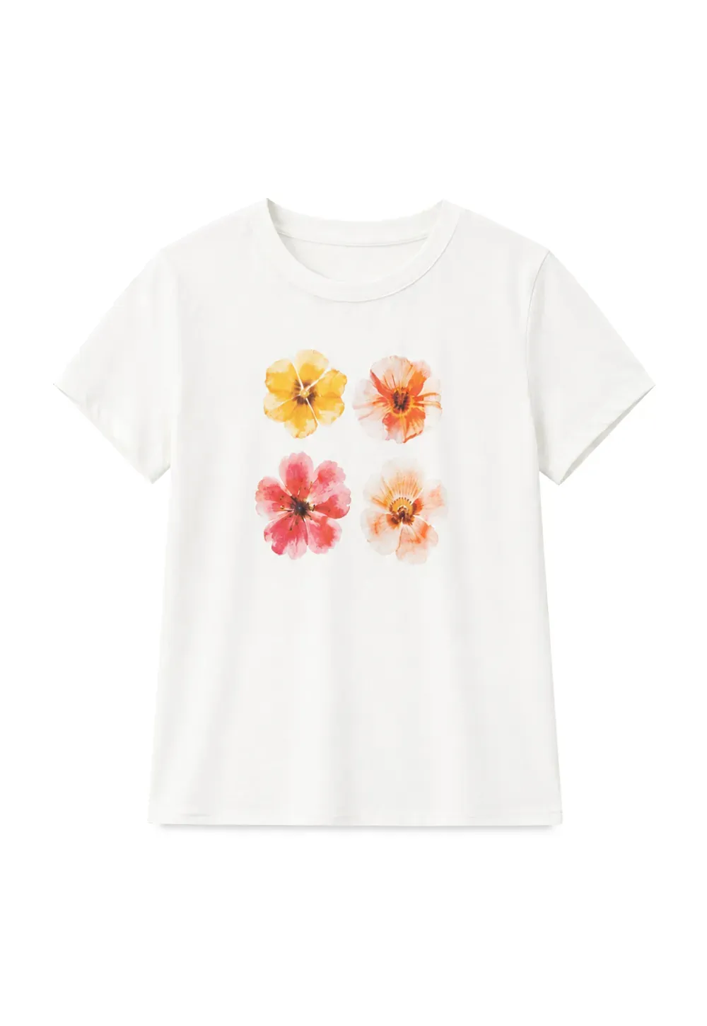 Floral Print Short Sleeve Crew Neck Tshirt