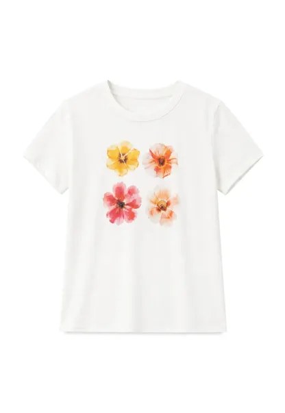 Floral Print Short Sleeve Crew Neck Tshirt