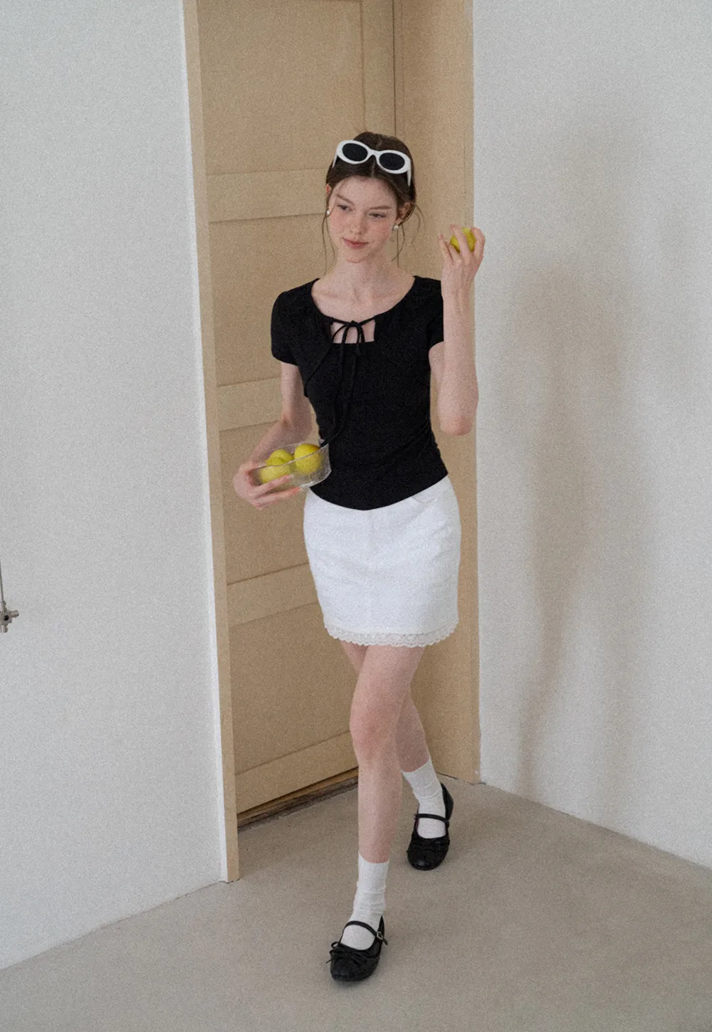 Square Neck Tie Front Short Sleeve Top