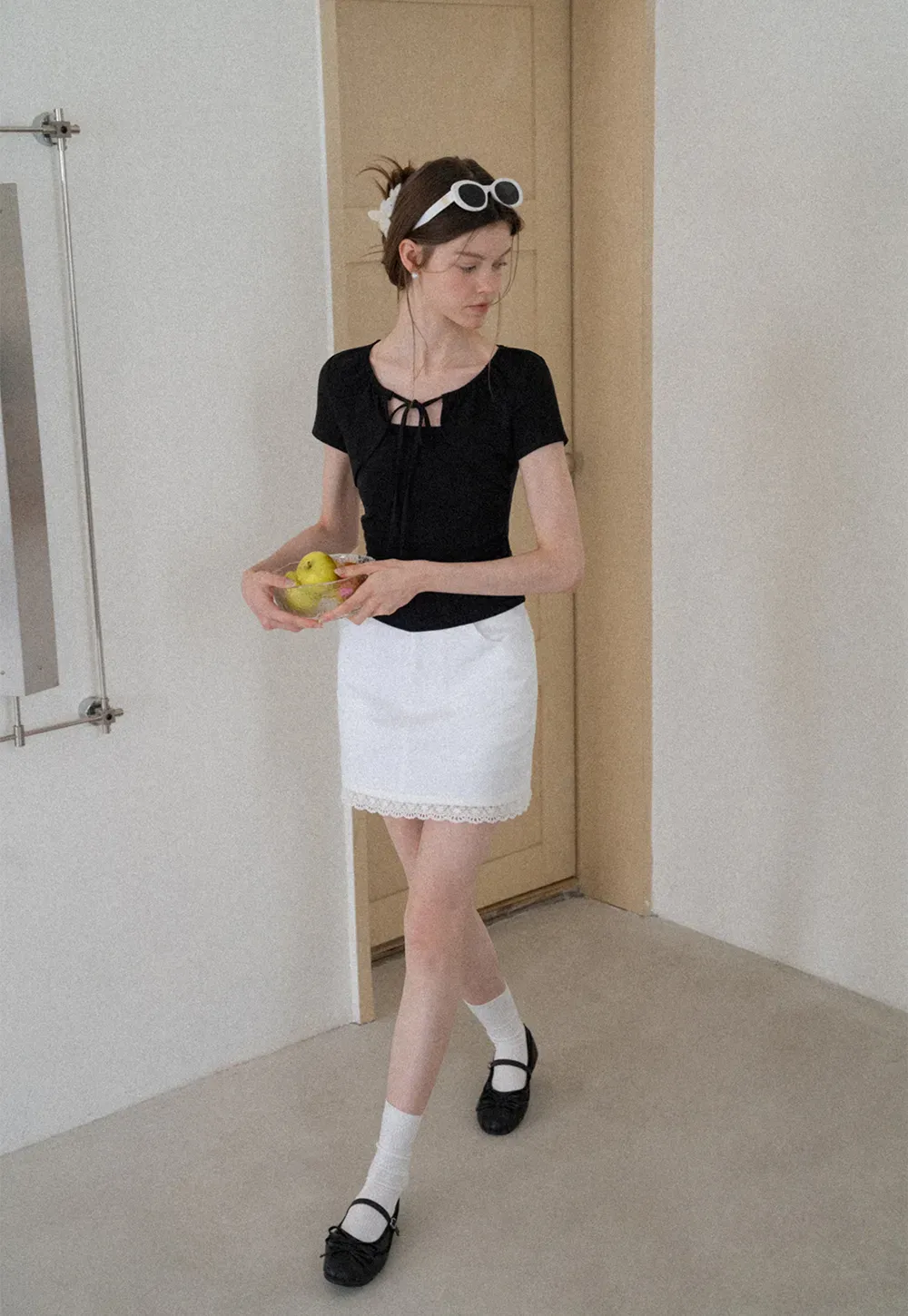 Square Neck Tie Front Short Sleeve Top
