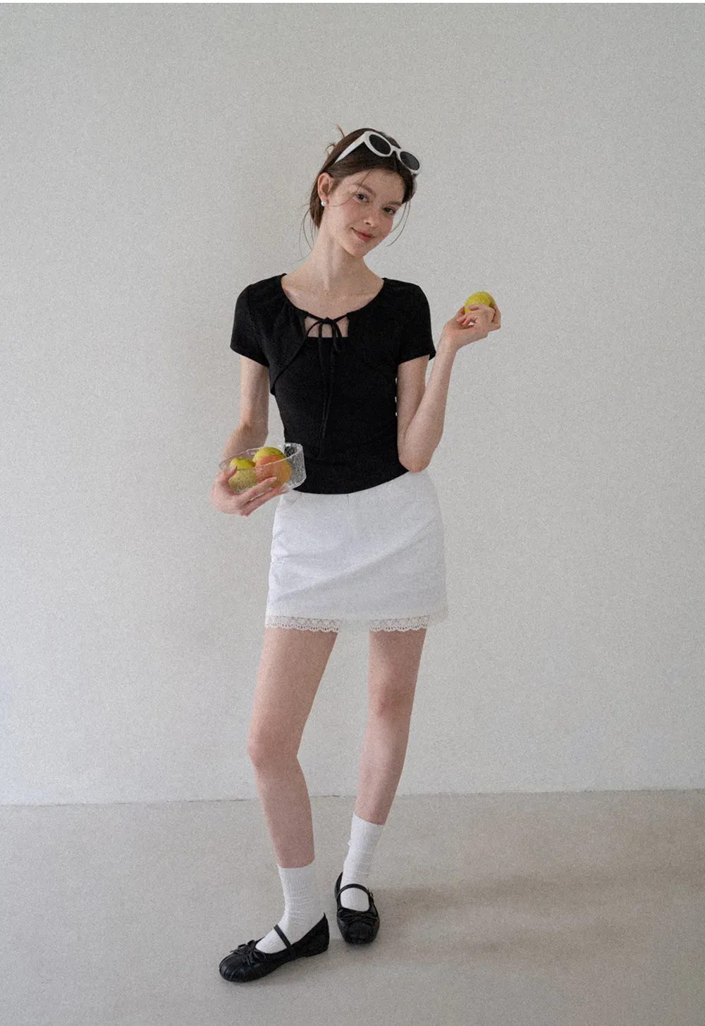 Square Neck Tie Front Short Sleeve Top