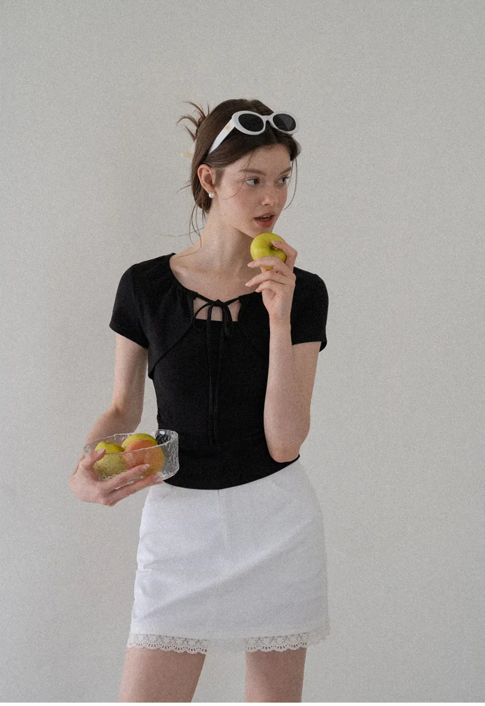 Square Neck Tie Front Short Sleeve Top