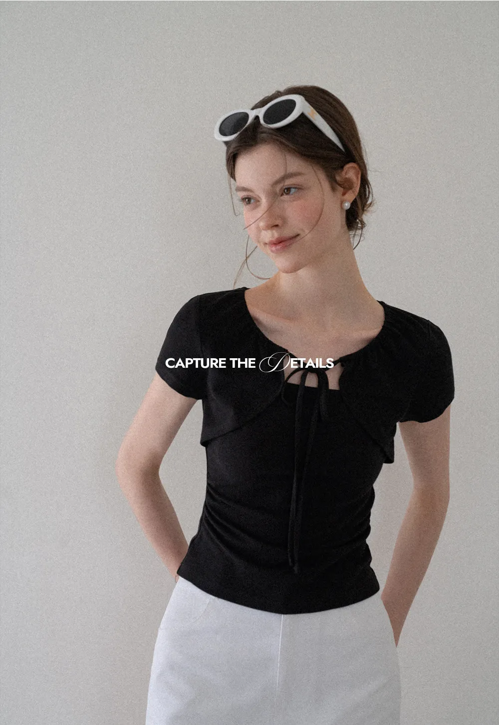 Square Neck Tie Front Short Sleeve Top