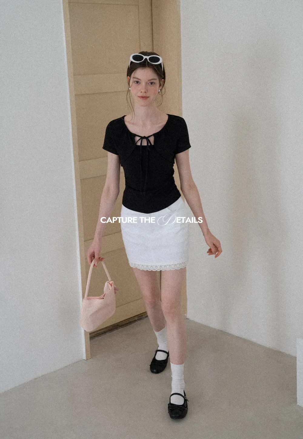 Square Neck Tie Front Short Sleeve Top
