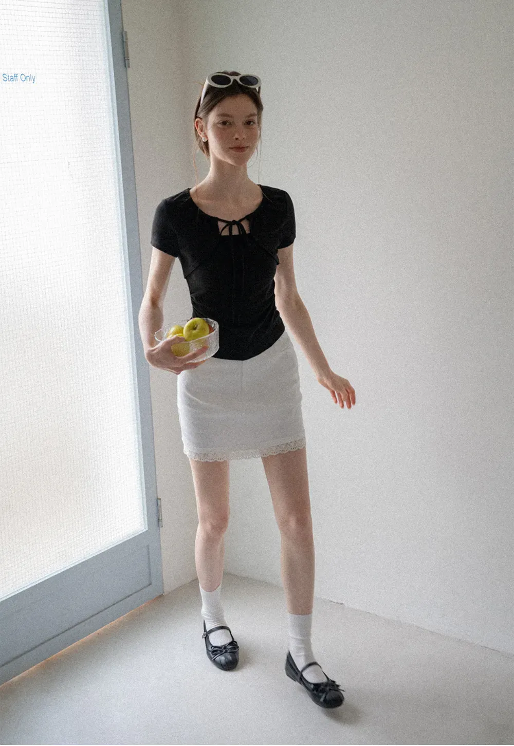 Square Neck Tie Front Short Sleeve Top