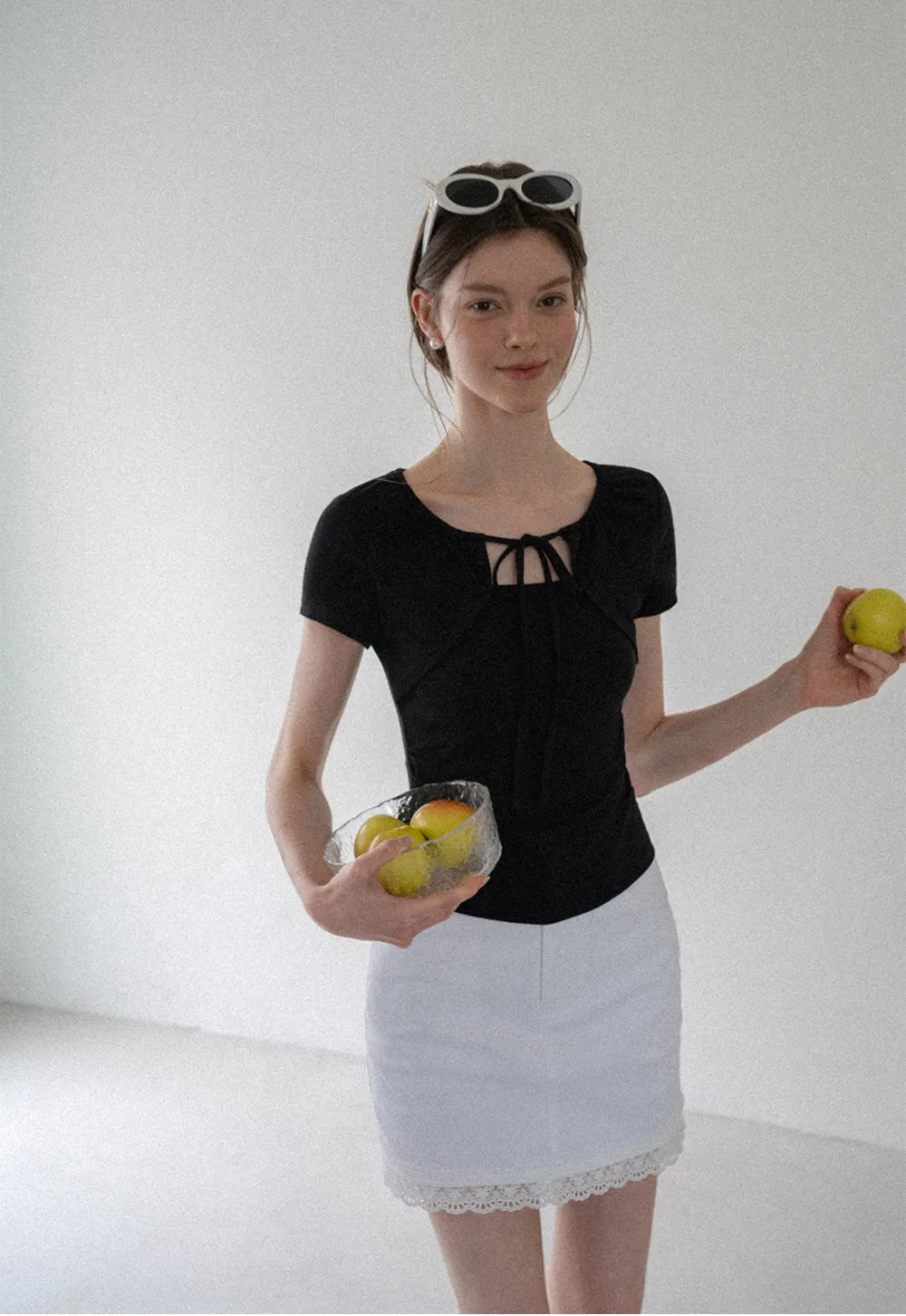 Square Neck Tie Front Short Sleeve Top