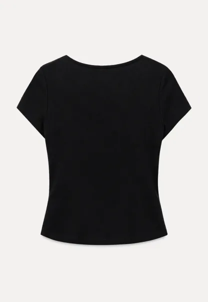 Square Neck Tie Front Short Sleeve Top