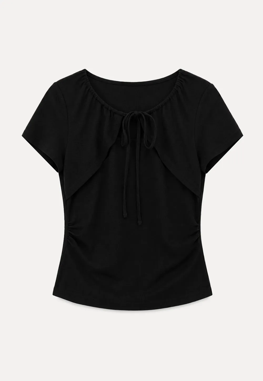 Square Neck Tie Front Short Sleeve Top