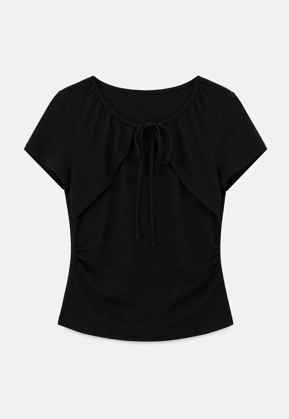 Square Neck Tie Front Short Sleeve Top