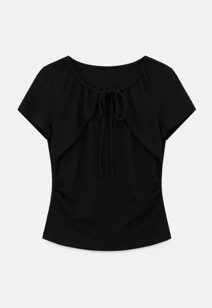 Square Neck Tie Front Short Sleeve Top