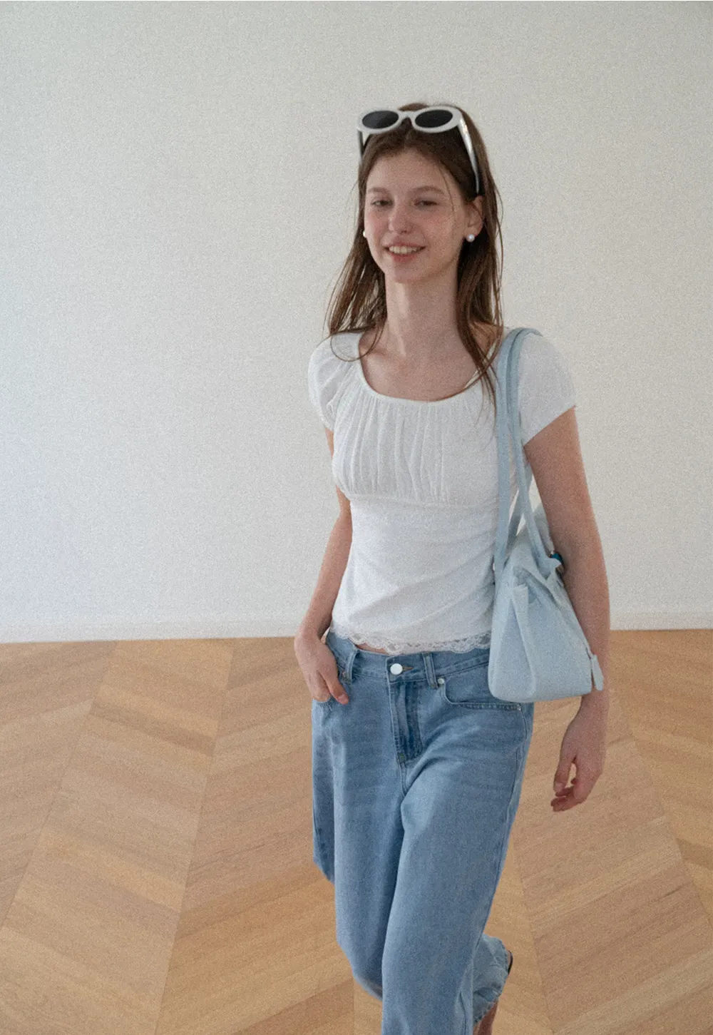 Lace Trim Square Neck Short Sleeve Top