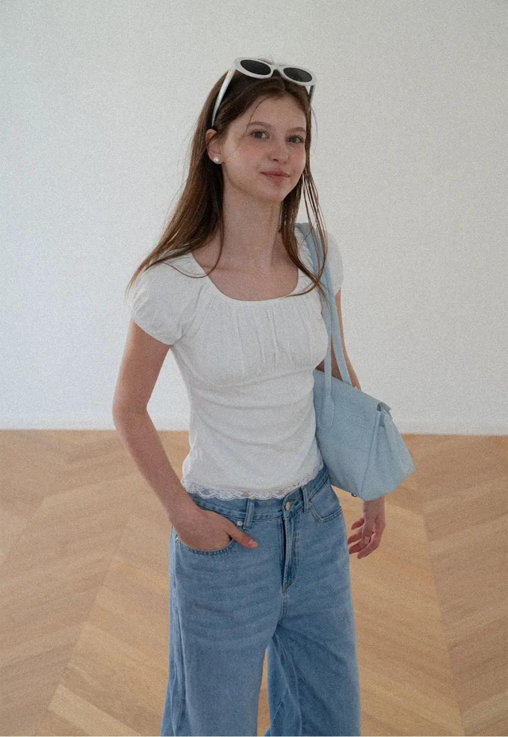 Lace Trim Square Neck Short Sleeve Top