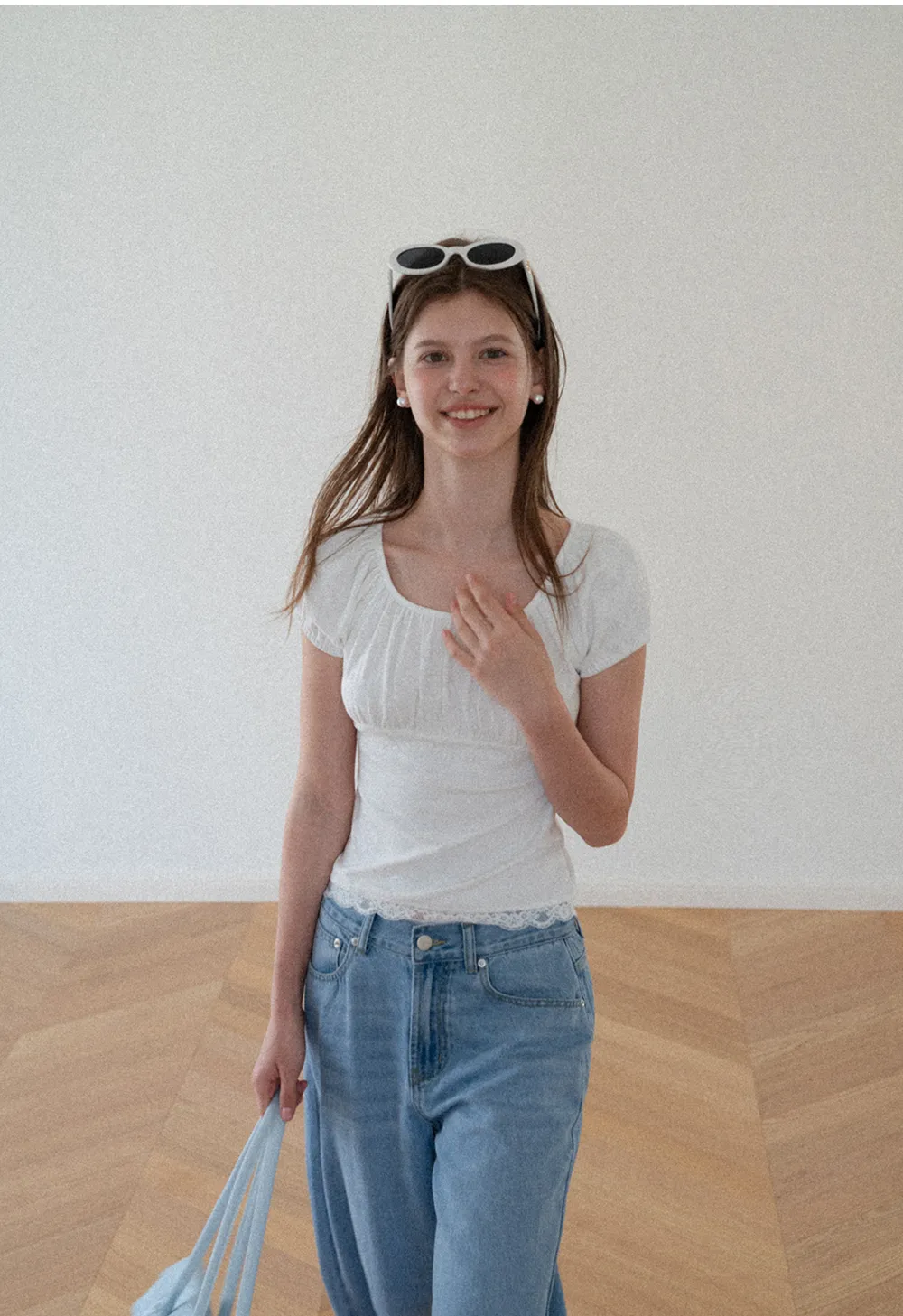 Lace Trim Square Neck Short Sleeve Top