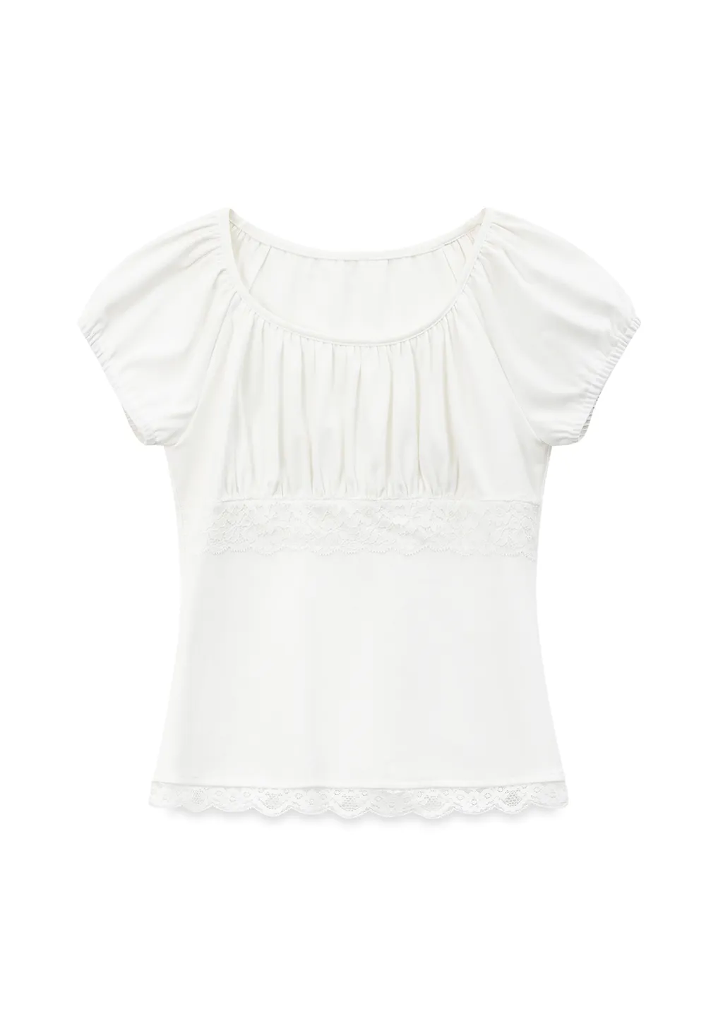 Lace Trim Square Neck Short Sleeve Top
