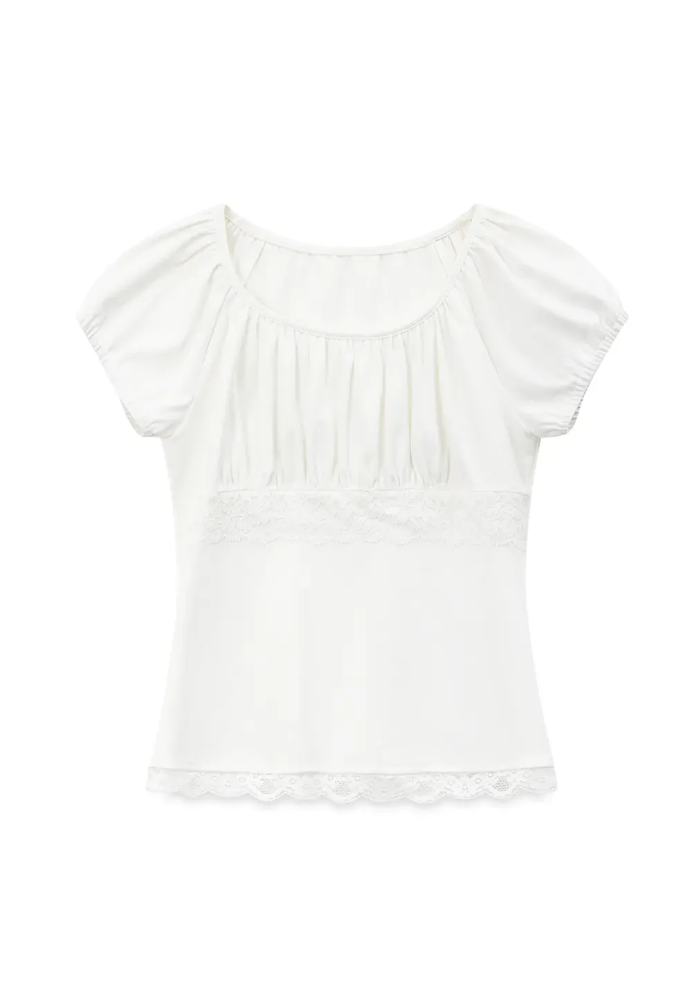 Lace Trim Square Neck Short Sleeve Top