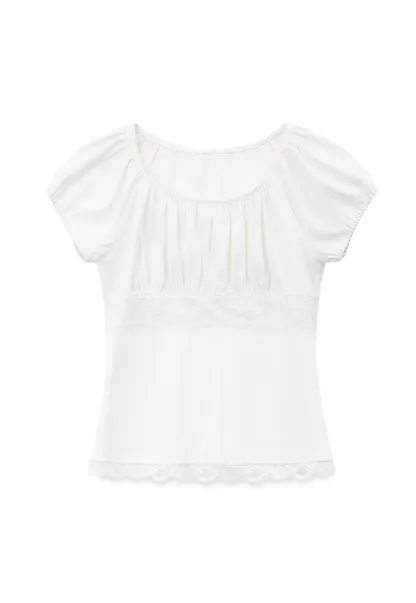 Lace Trim Square Neck Short Sleeve Top
