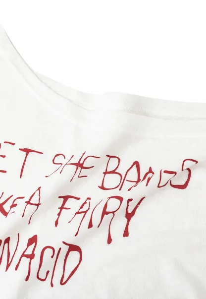 Asymmetric Shoulder Long Sleeve T Shirt With Embroidered Text