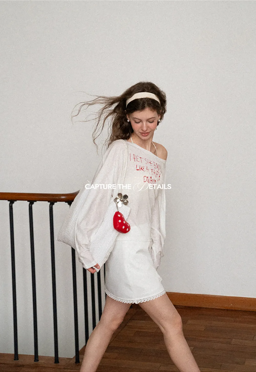 Asymmetric Shoulder Long Sleeve T Shirt With Embroidered Text