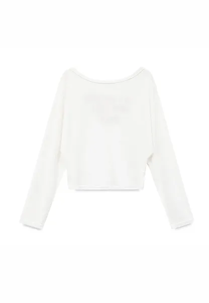 Asymmetric Shoulder Long Sleeve T Shirt With Embroidered Text