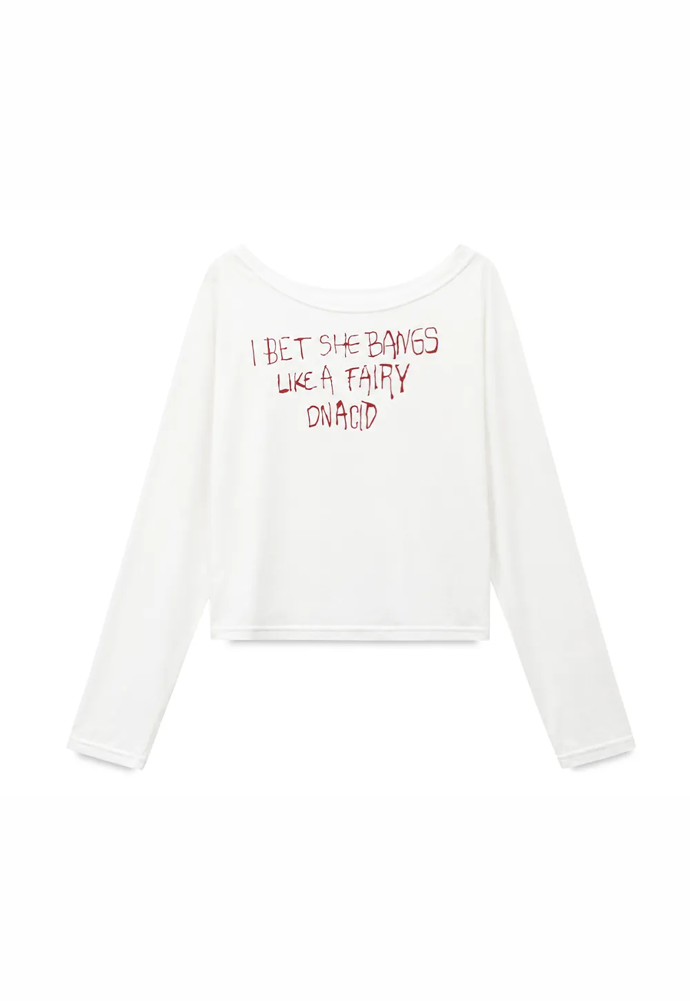 Asymmetric Shoulder Long Sleeve T Shirt With Embroidered Text